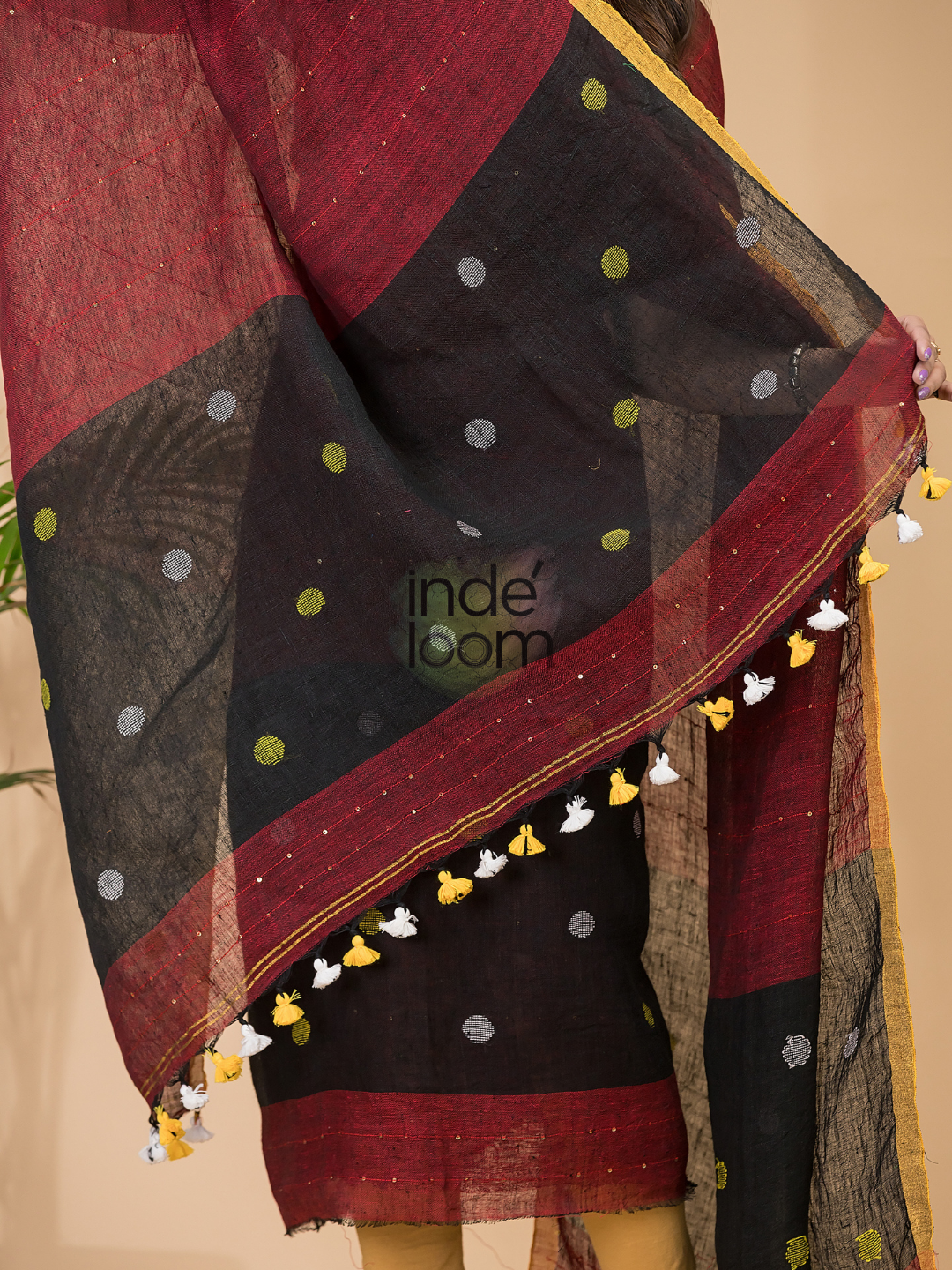 Claret | Handloom Jamdani Linen Unstitched 2-Piece Kurti