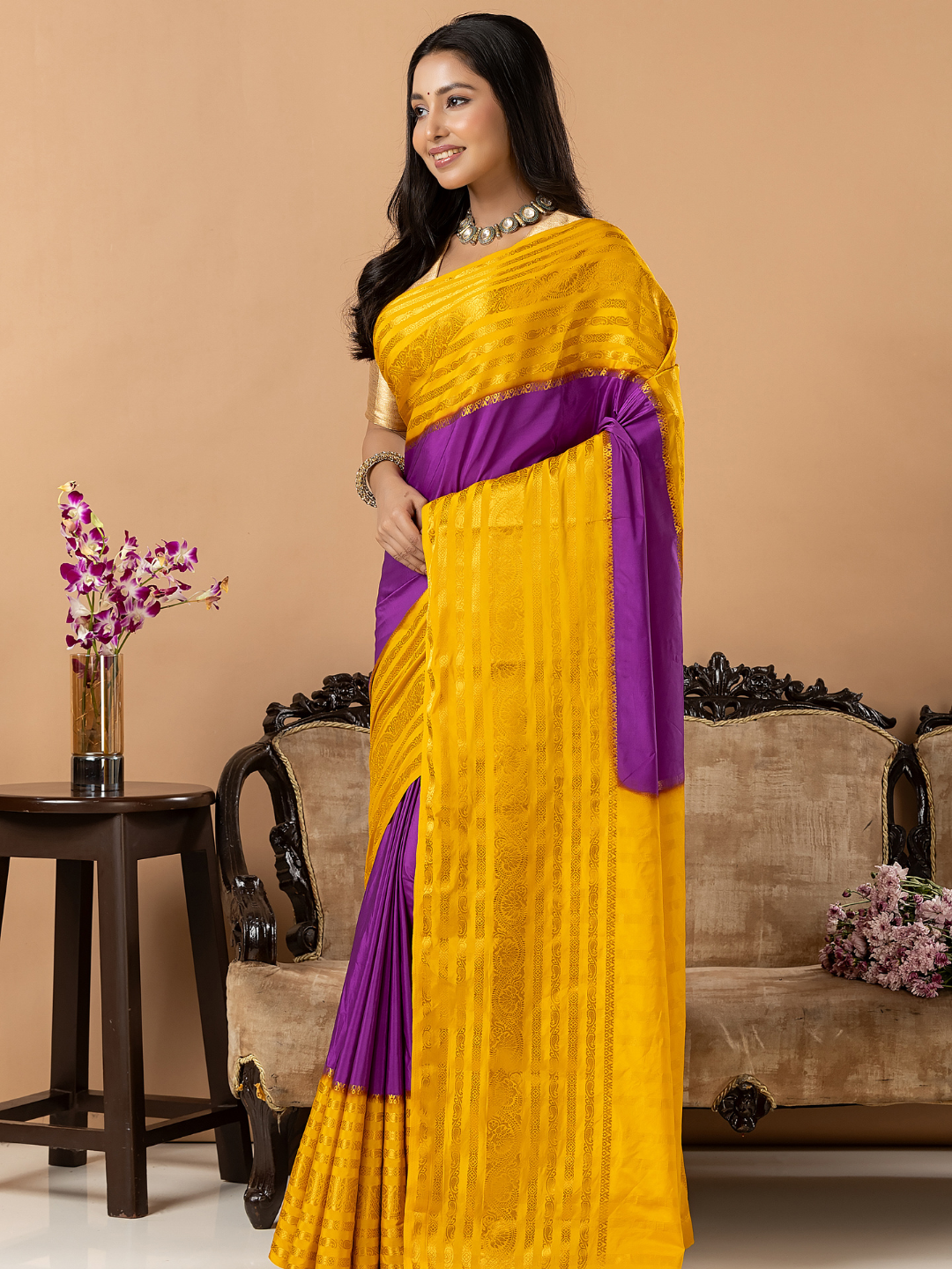 Classic Mysore Semi Silk Saree | Mustard Yellow