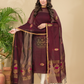 Wine Red Mercerised Cotton Meenakari Motif 2-Piece Kurti & Dupatta (UNSTITCHED)-877