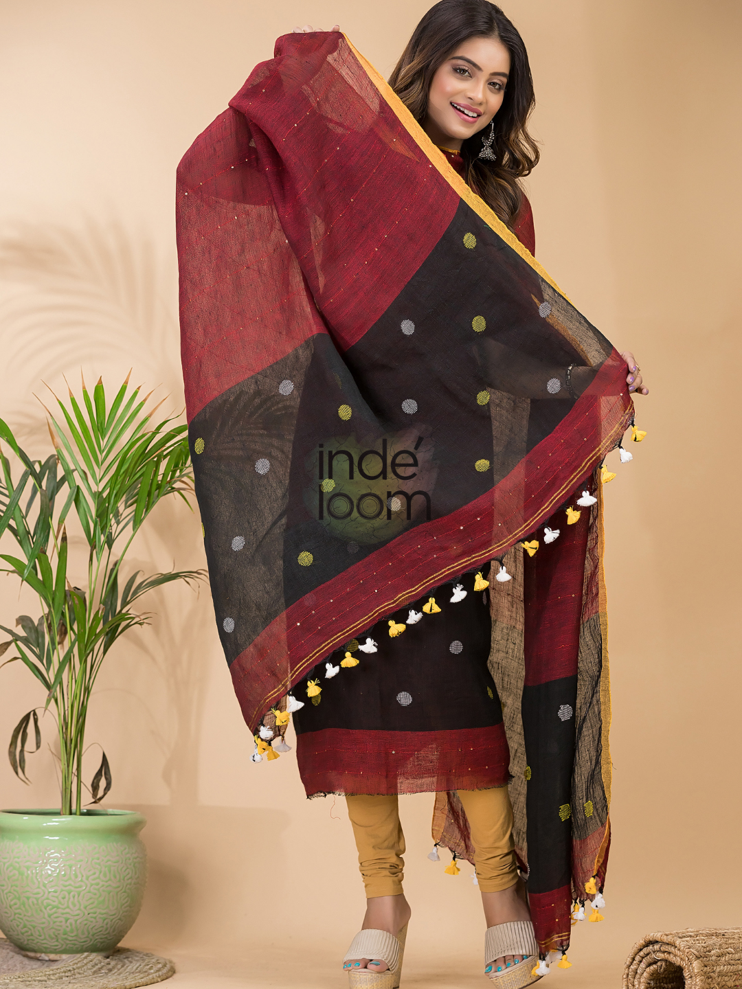 Claret | Handloom Jamdani Linen Unstitched 2-Piece Kurti