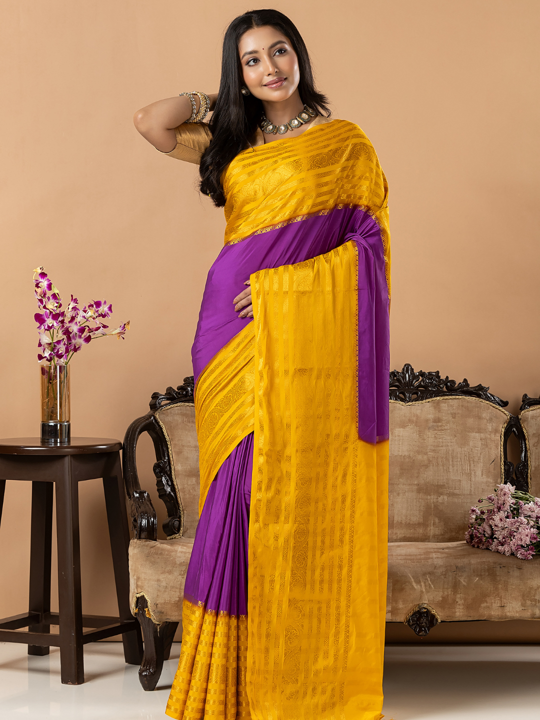 Classic Mysore Semi Silk Saree | Mustard Yellow