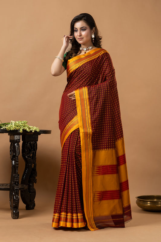 Traditional Ilkal Viscose Saree | Brick Maroon