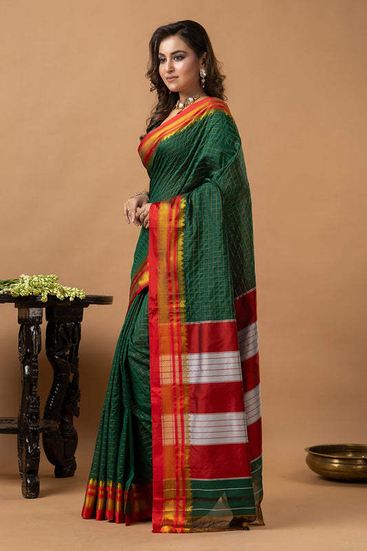 Traditional Ilkal Viscose Saree | Forest Green