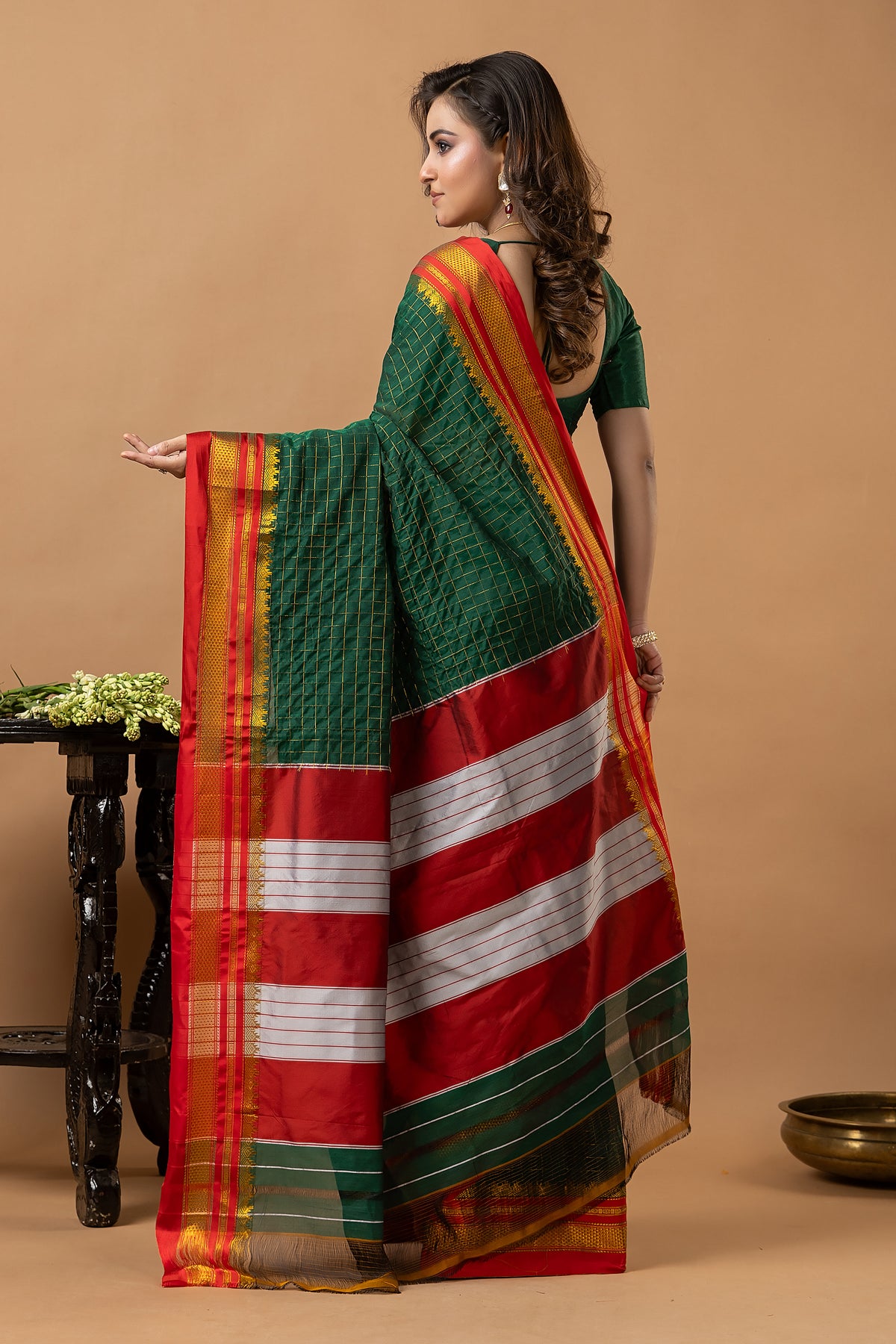 Traditional Ilkal Viscose Saree | Forest Green