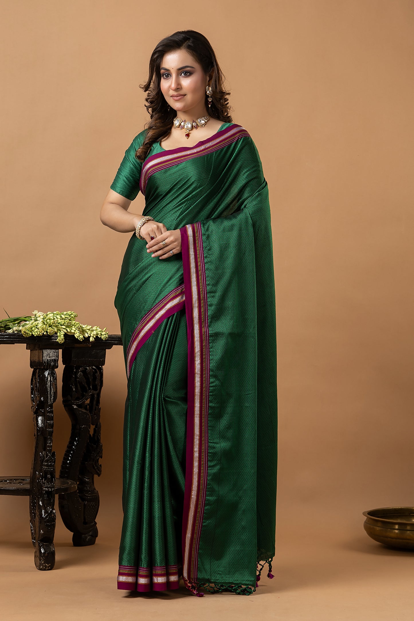 Traditional Ilkal Viscose Saree | Emerald Green