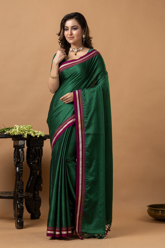 Traditional Ilkal Viscose Saree | Emerald Green