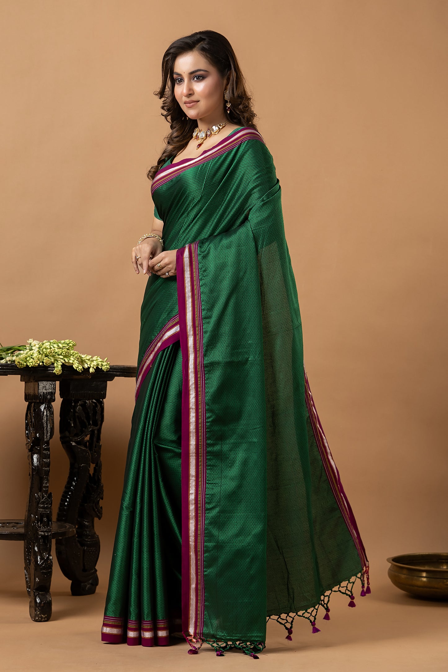 Traditional Ilkal Viscose Saree | Emerald Green