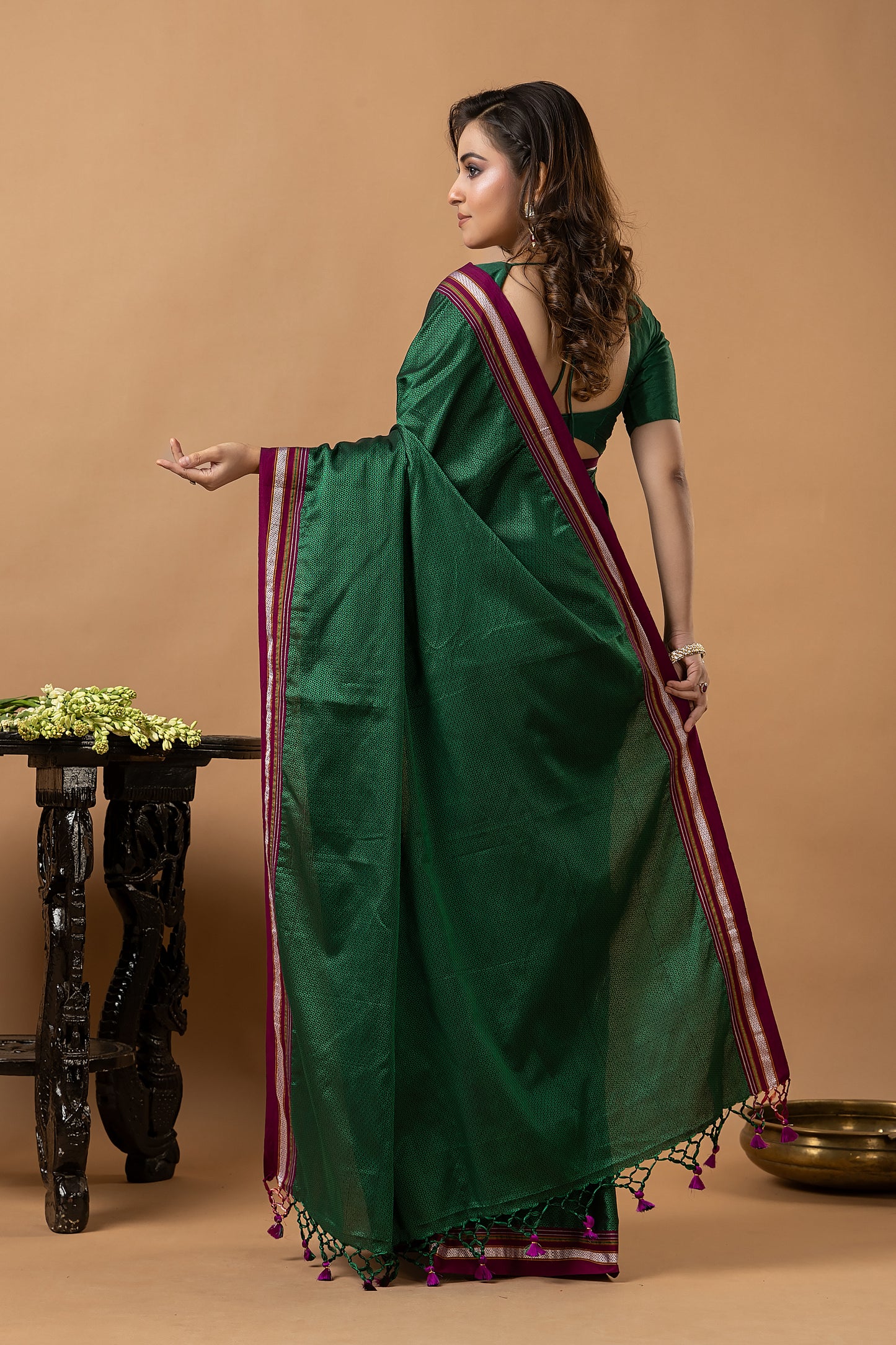 Traditional Ilkal Viscose Saree | Emerald Green
