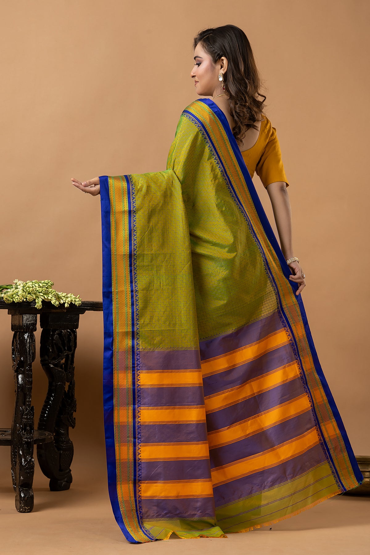Traditional Ilkal Viscose Saree | Lime Olive Green