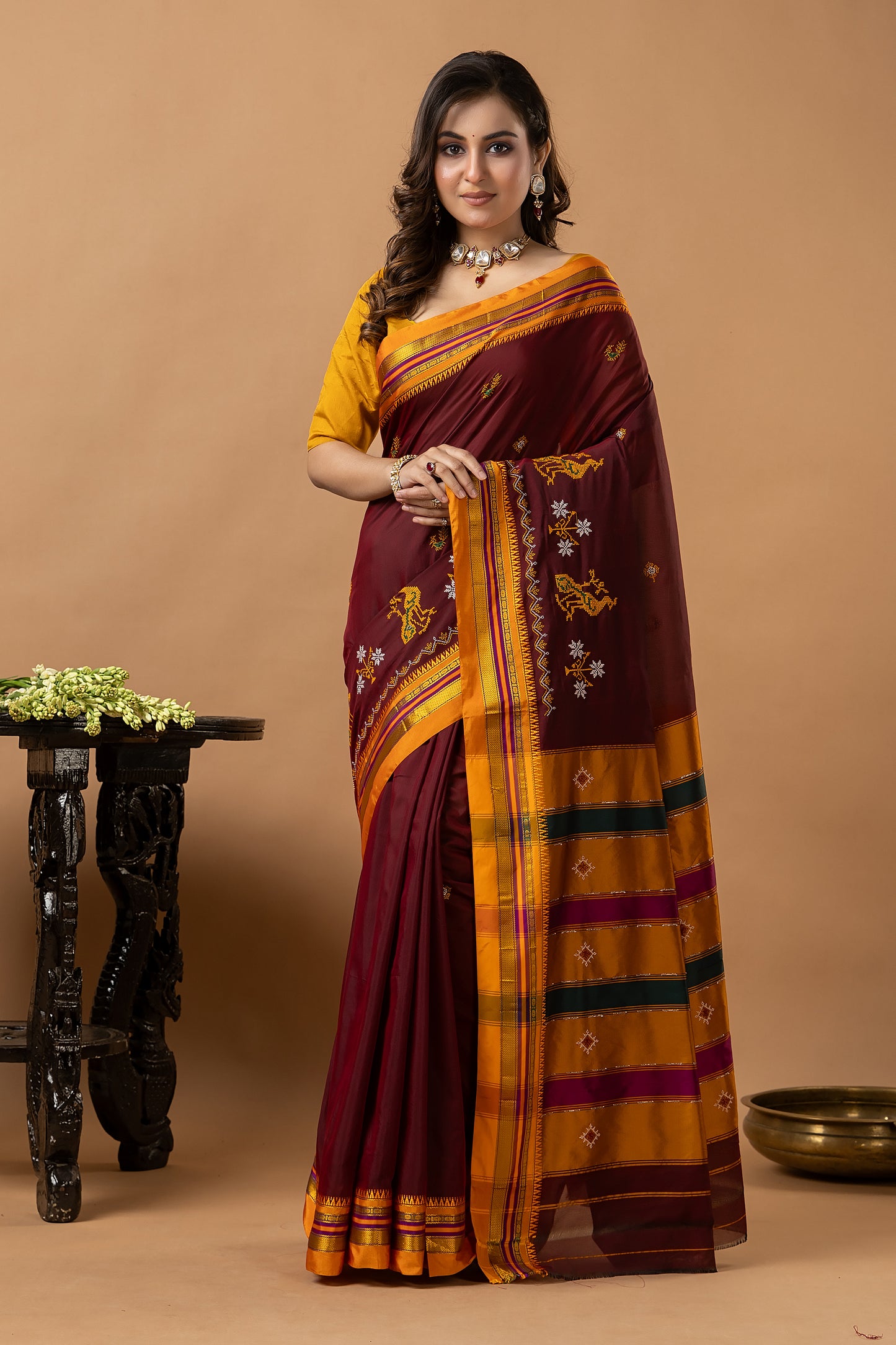 Traditional Ilkal Viscose Saree | Deep Maroon