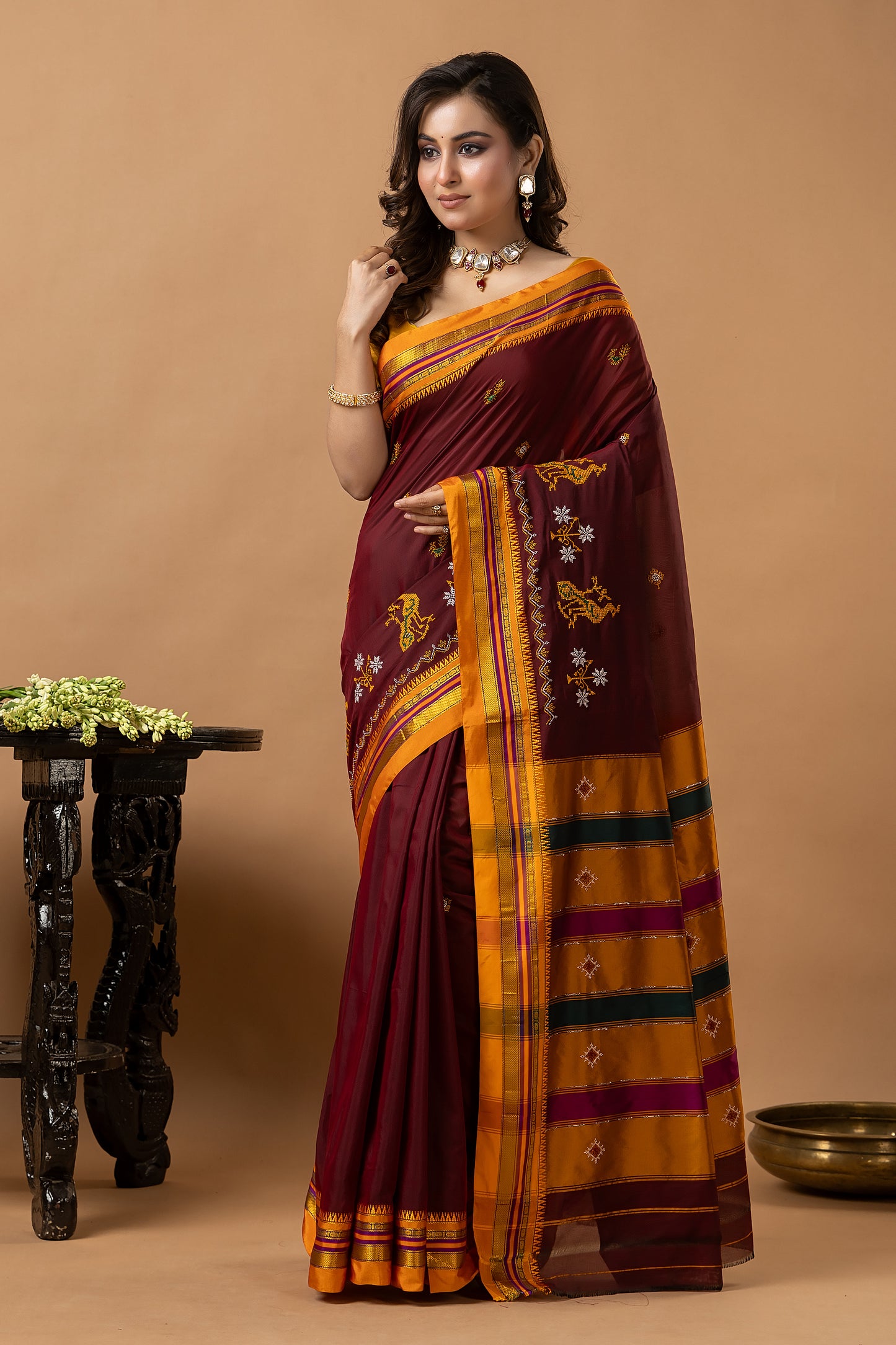 Traditional Ilkal Viscose Saree | Deep Maroon
