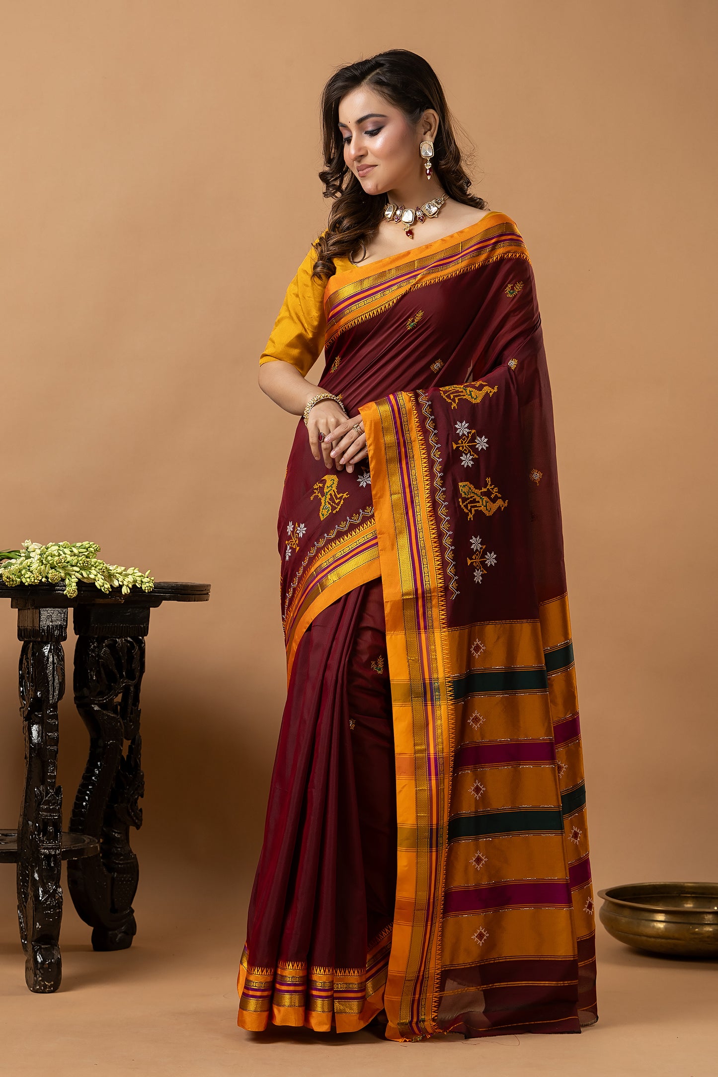 Traditional Ilkal Viscose Saree | Deep Maroon