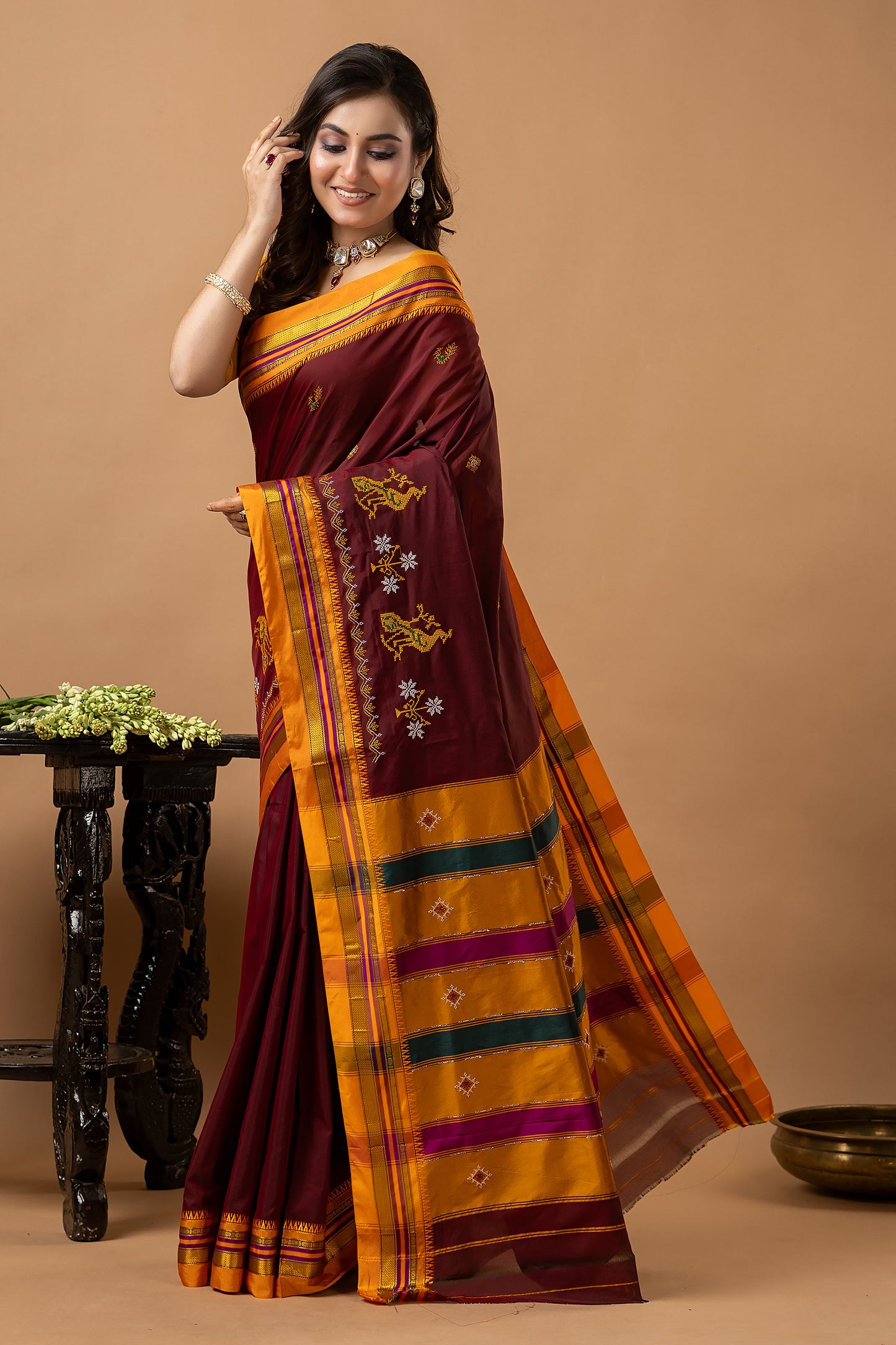 Traditional Ilkal Viscose Saree | Deep Maroon