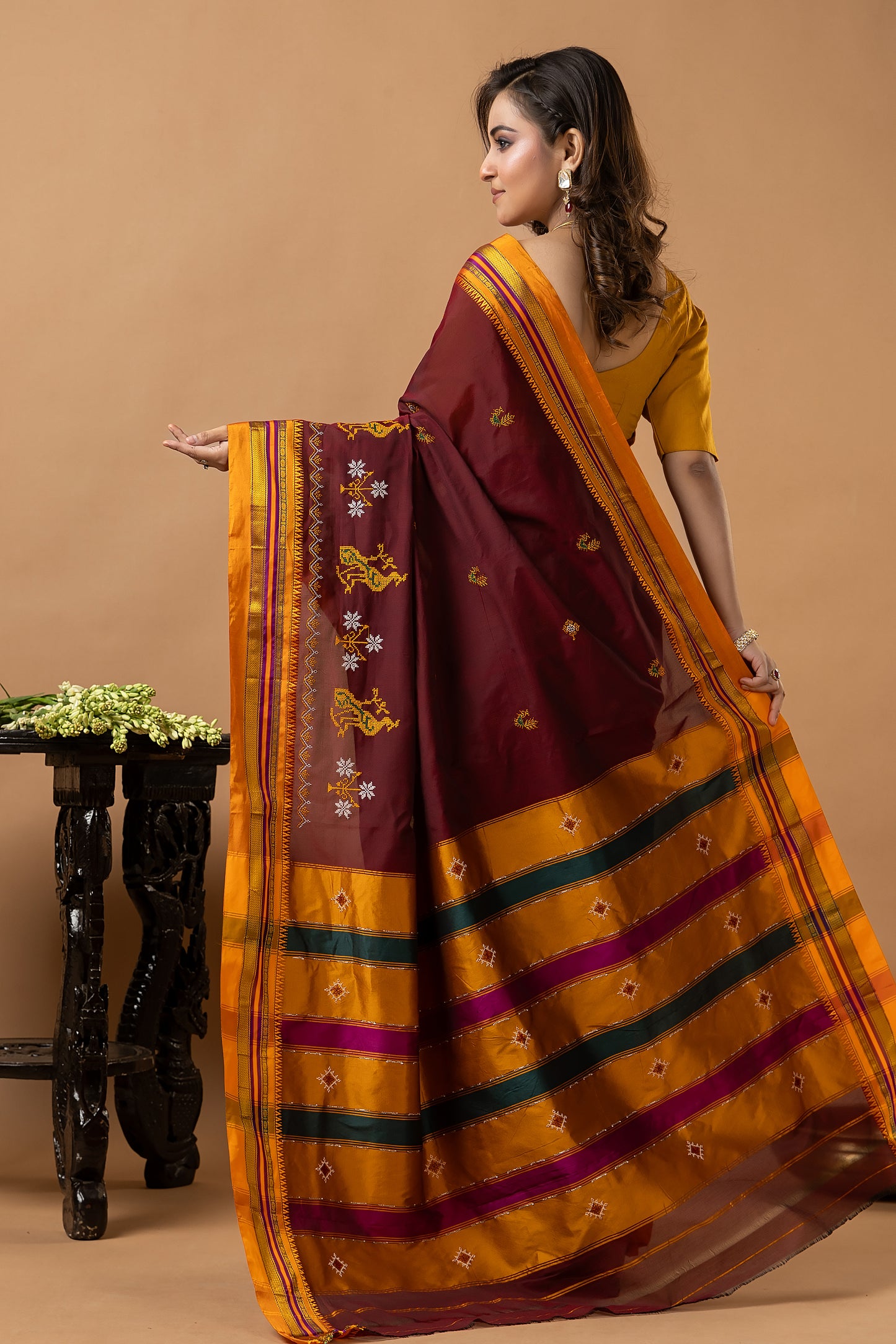 Traditional Ilkal Viscose Saree | Deep Maroon