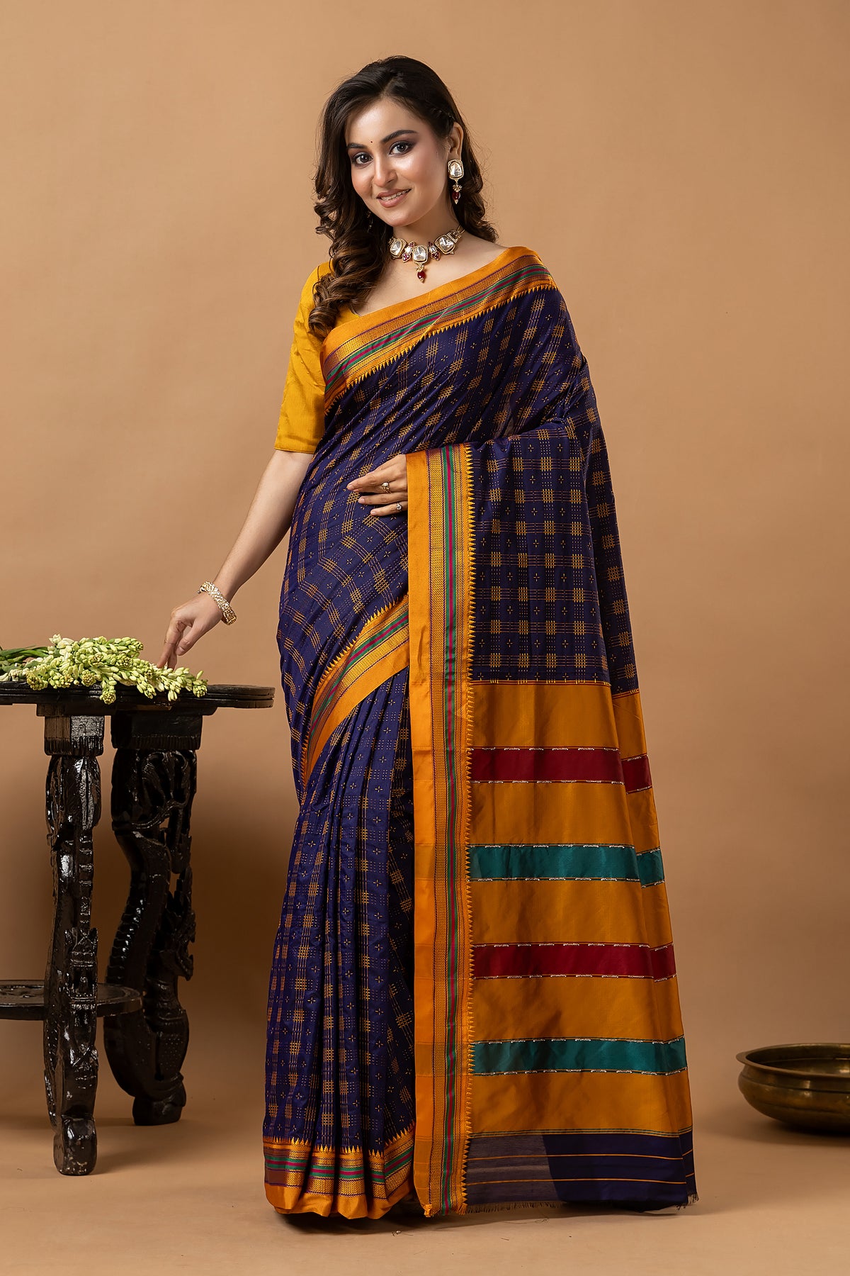 Traditional Ilkal Viscose Saree | Navy Purple