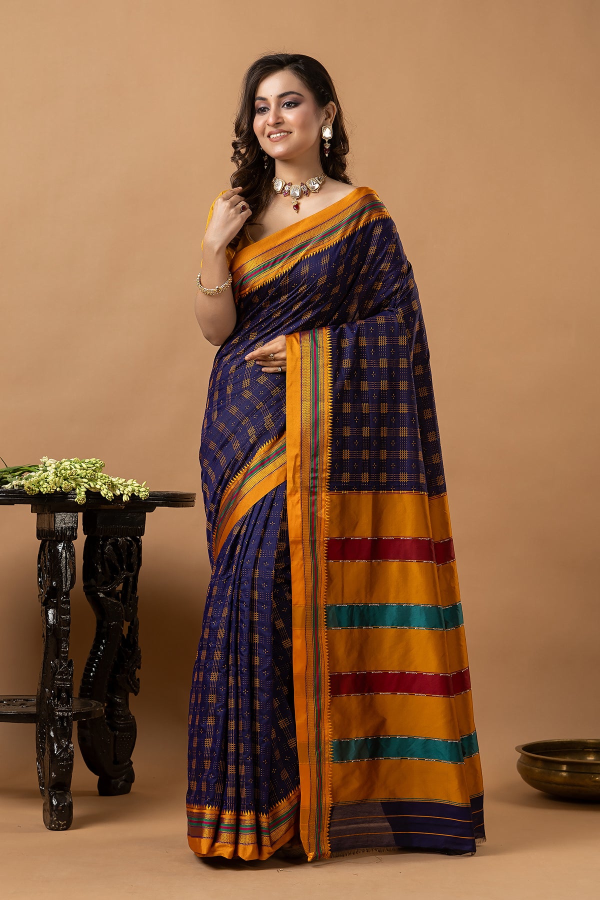Traditional Ilkal Viscose Saree | Navy Purple