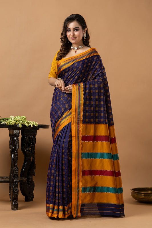 Traditional Ilkal Viscose Saree | Navy Purple