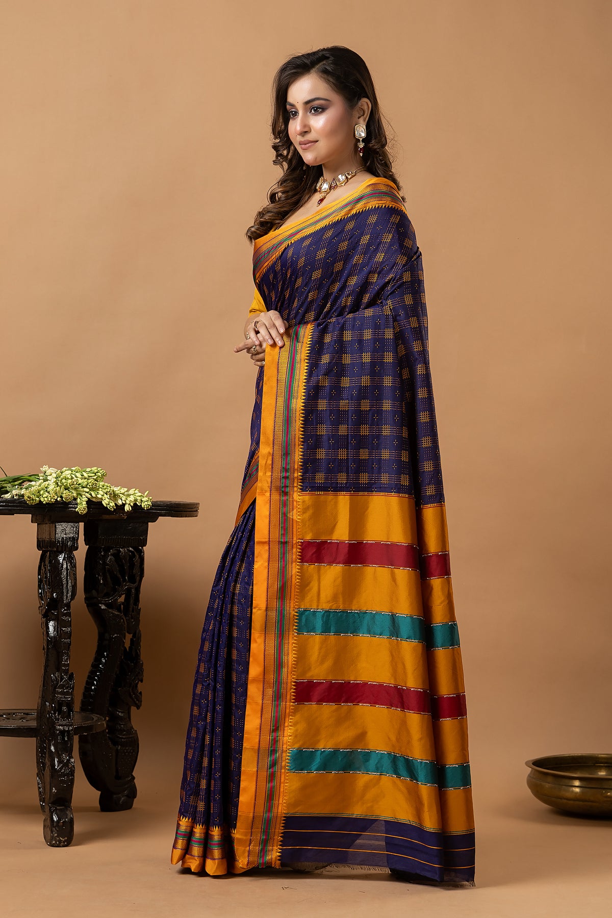 Traditional Ilkal Viscose Saree | Navy Purple