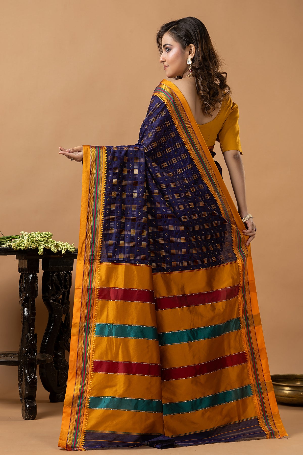 Traditional Ilkal Viscose Saree | Navy Purple