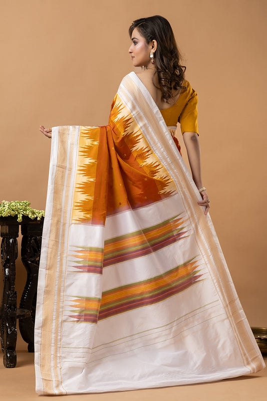 Traditional Ilkal Viscose Saree | Ivory And Burnt Orange