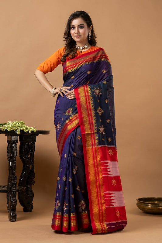 Traditional Ilkal Viscose Saree | Deep Navy Blue