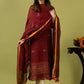 Handwoven Jamdani Linen Unstitched 2-piece Kurti | Crimson Red