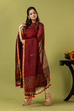 Handwoven Jamdani Linen Unstitched 2-piece Kurti | Crimson Red