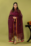 Handwoven Jamdani Linen Unstitched 2-piece Kurti | Burgundy Wine