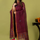 Handwoven Jamdani Linen Unstitched 2-piece Kurti | Burgundy Wine