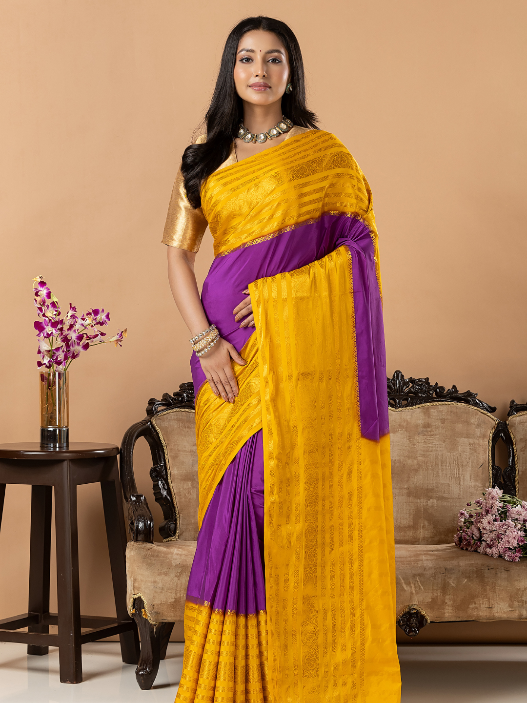 Classic Mysore Semi Silk Saree | Mustard Yellow