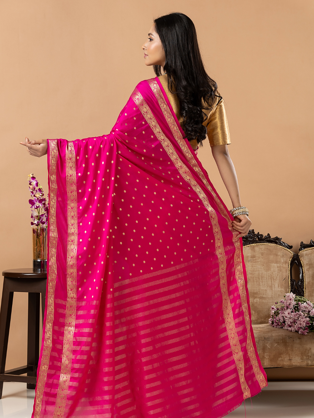 Classic Mysore Semi Silk Saree | Fuchsia Pink