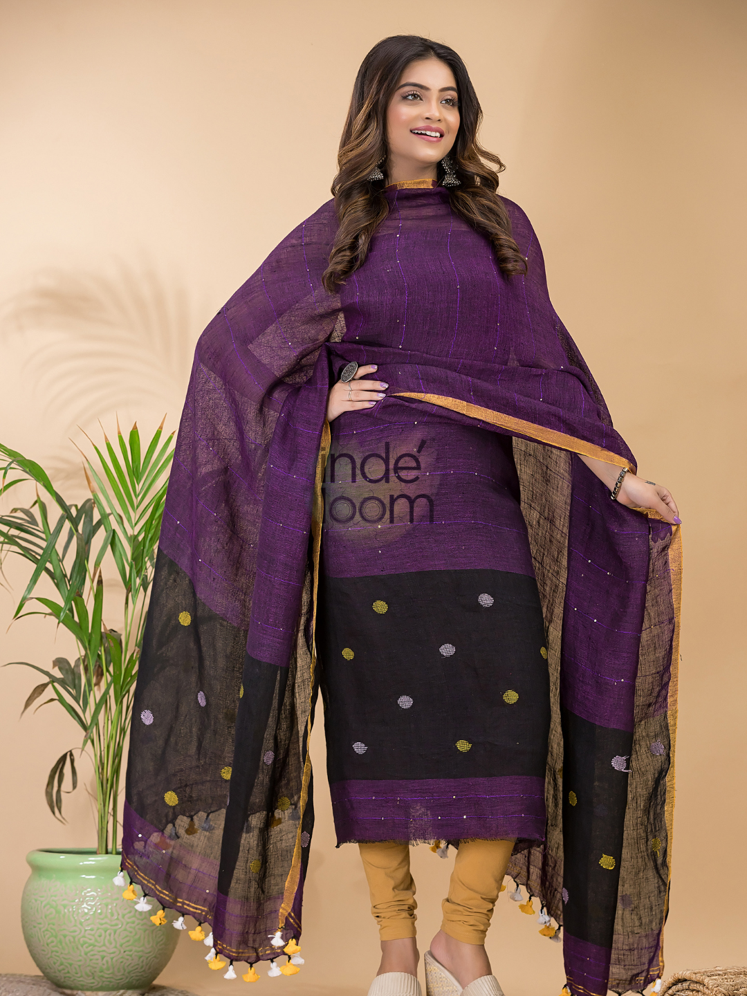 Wine Purple Linen X Linen 2-Piece Set Kurti & Dupatta (UNSTITCHED) - 059