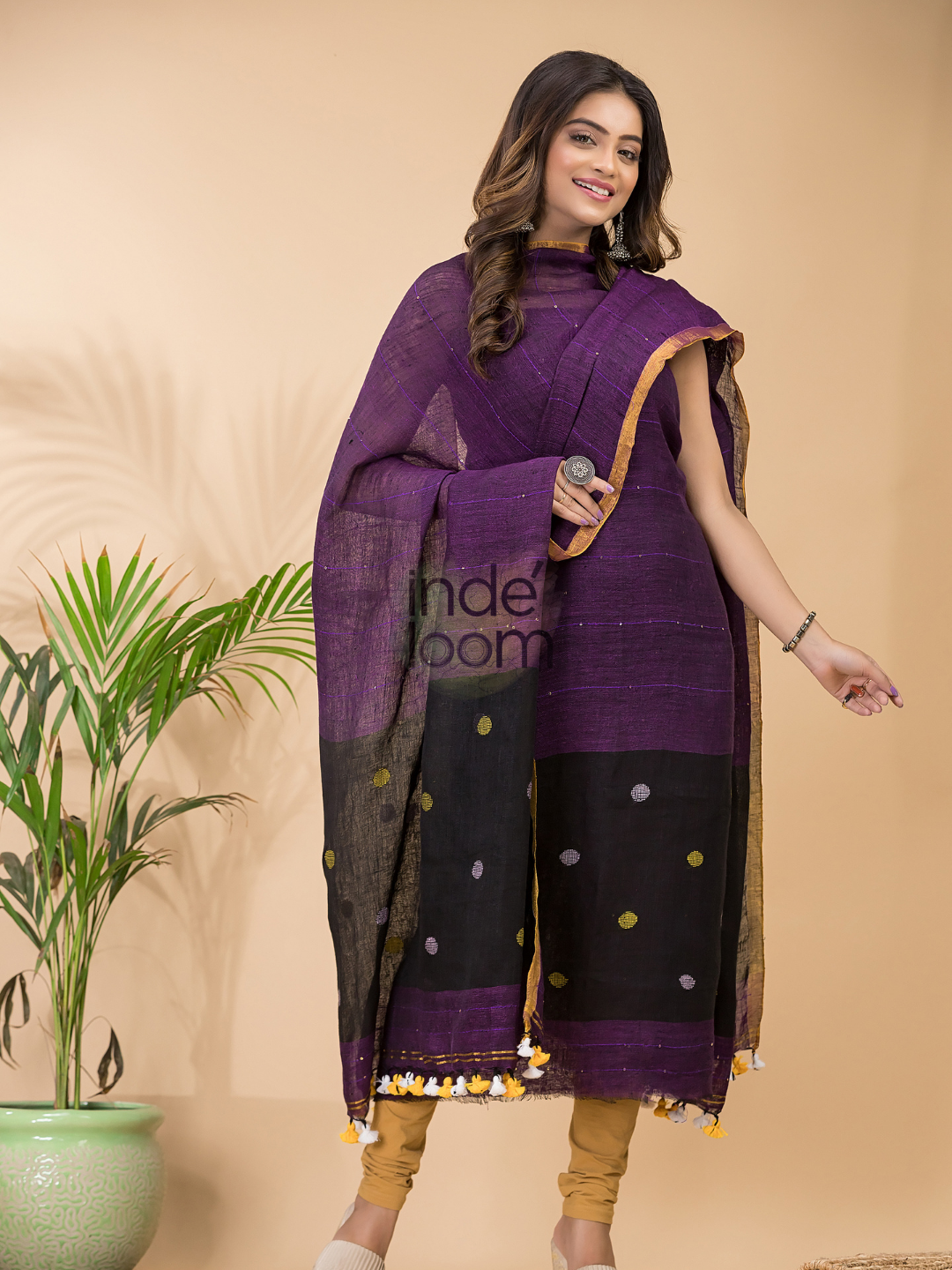 Wine Purple Linen X Linen 2-Piece Set Kurti & Dupatta (UNSTITCHED) - 059