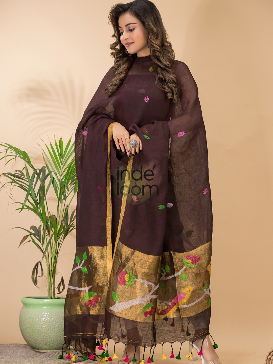 Umber Brown Linen X Linen 2-Piece Set Kurti & Dupatta (UNSTITCHED) - 078