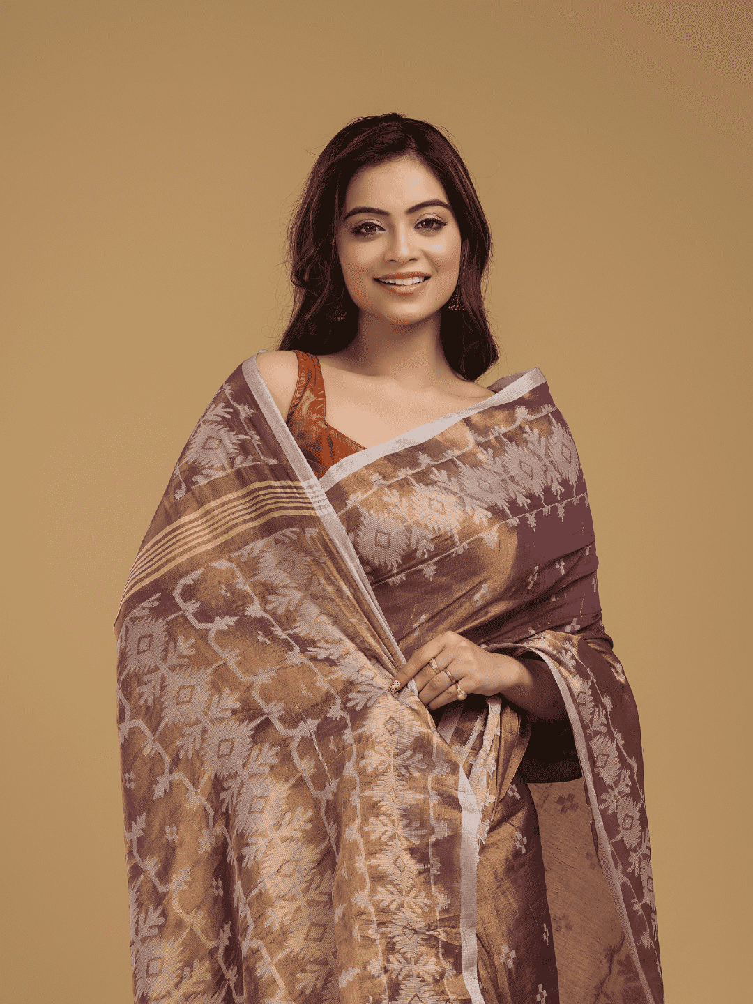 Crepe Pink Tissue Silk Jamdani Saree - 025 - indeloom