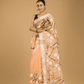 Kota Doria Handpainted Saree With Pale Orange - 006 - indeloom