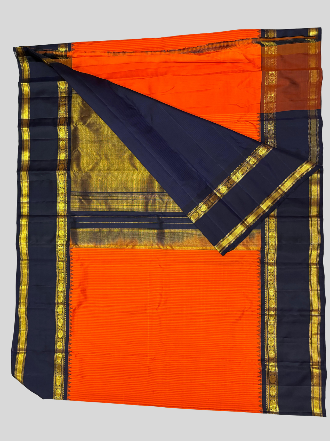 Handwoven Pure Gadwal Silk Saree  |  Fire Orange