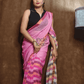 Handloom Linen Checks Saree with Pink -012 - indeloom