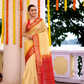 Pure Handloom Korvai Saree | Golden Yellow and Red
