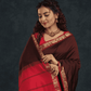 Pure Handloom Korvai Silk Cotton Saree in Red and Brown Border - 147