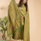Olive Green Organic Linen 2-Piece Set Kurti & Dupatta (UNSTITCHED) - 006