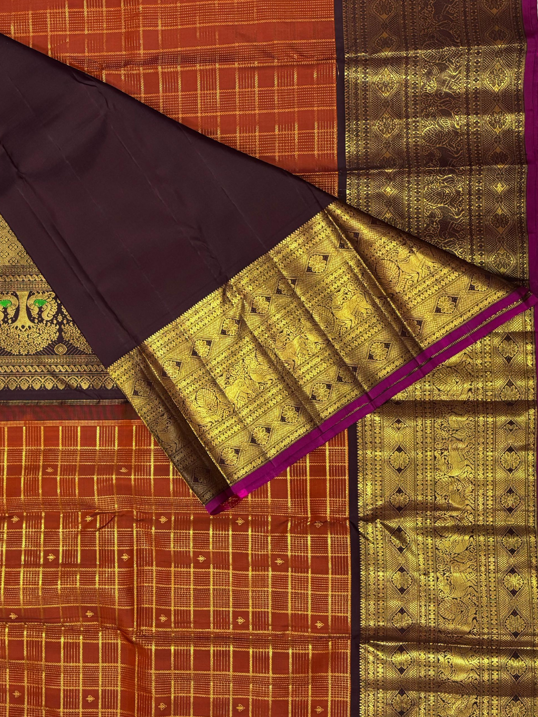 Handwoven Pure Gadwal Silk Saree | Copper Orange