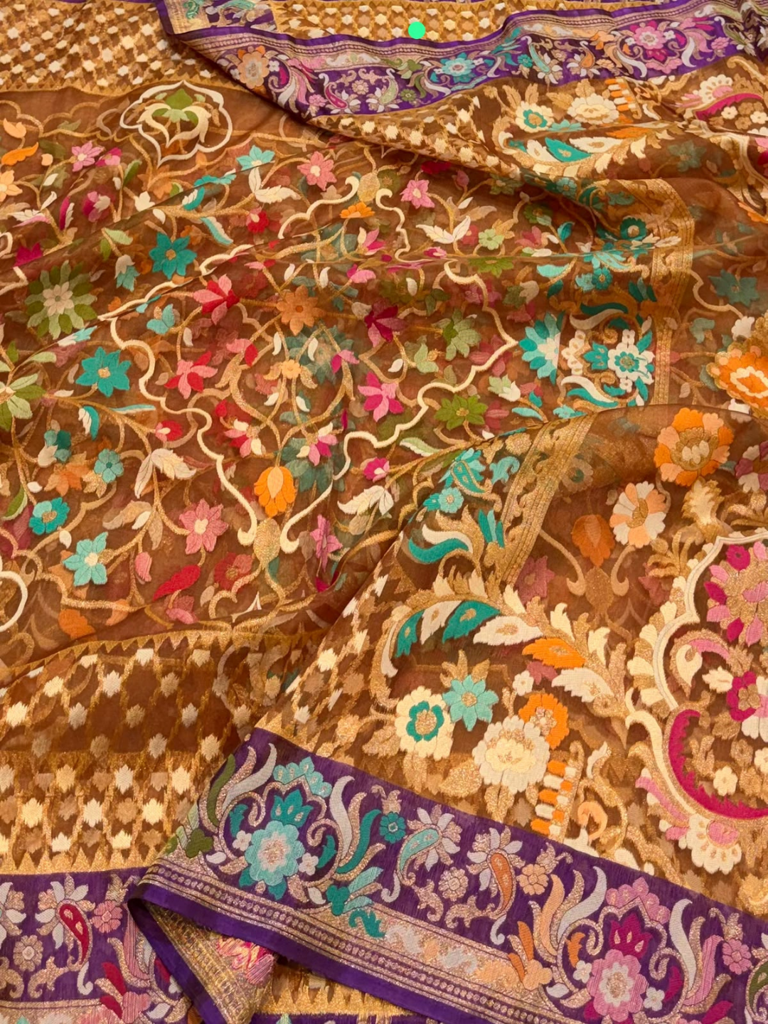 Banarasi Exclusive Ektara Kora JAMDANI Tilfi saree | Brown