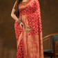 Geometric woven design Silk blend Saree | Classic Red