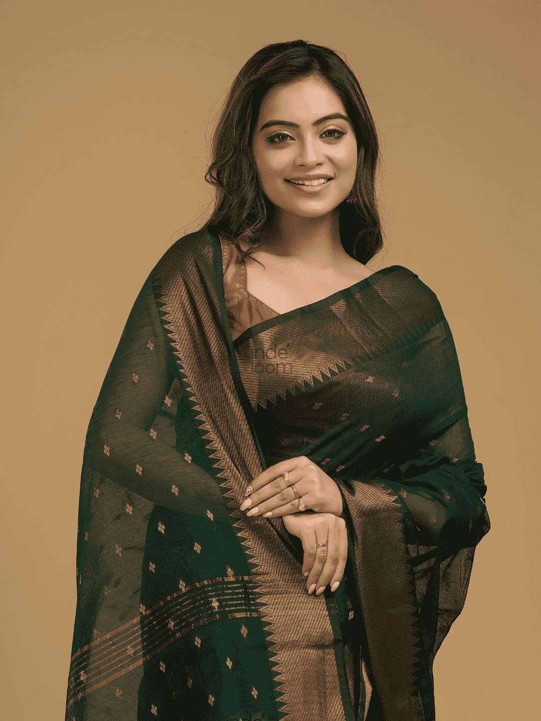 Dark Green Cotton Silk 1000 Butti Jamdani Saree - 006 - indeloom