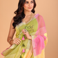 Linen Checks Saree With Green Pink Yellow - 108