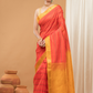 Pure Handloom Korvai Saree |Vivid Orange With Gold Broder