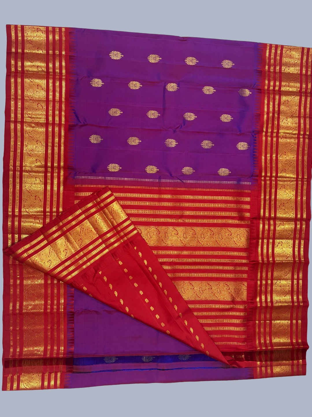 Pure Handwoven Gadwal Silk Saree With Mulberry Purple - 027