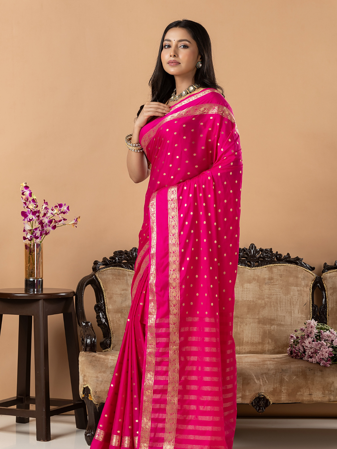 Classic Mysore Semi Silk Saree | Fuchsia Pink
