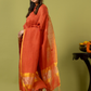 Handwoven Jamdani Linen Unstitched 2-piece Kurti | Burnt Orange